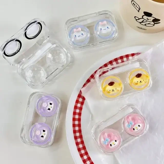 Porta Lentes Transparente Kawaii + Pinza + Aplicador 