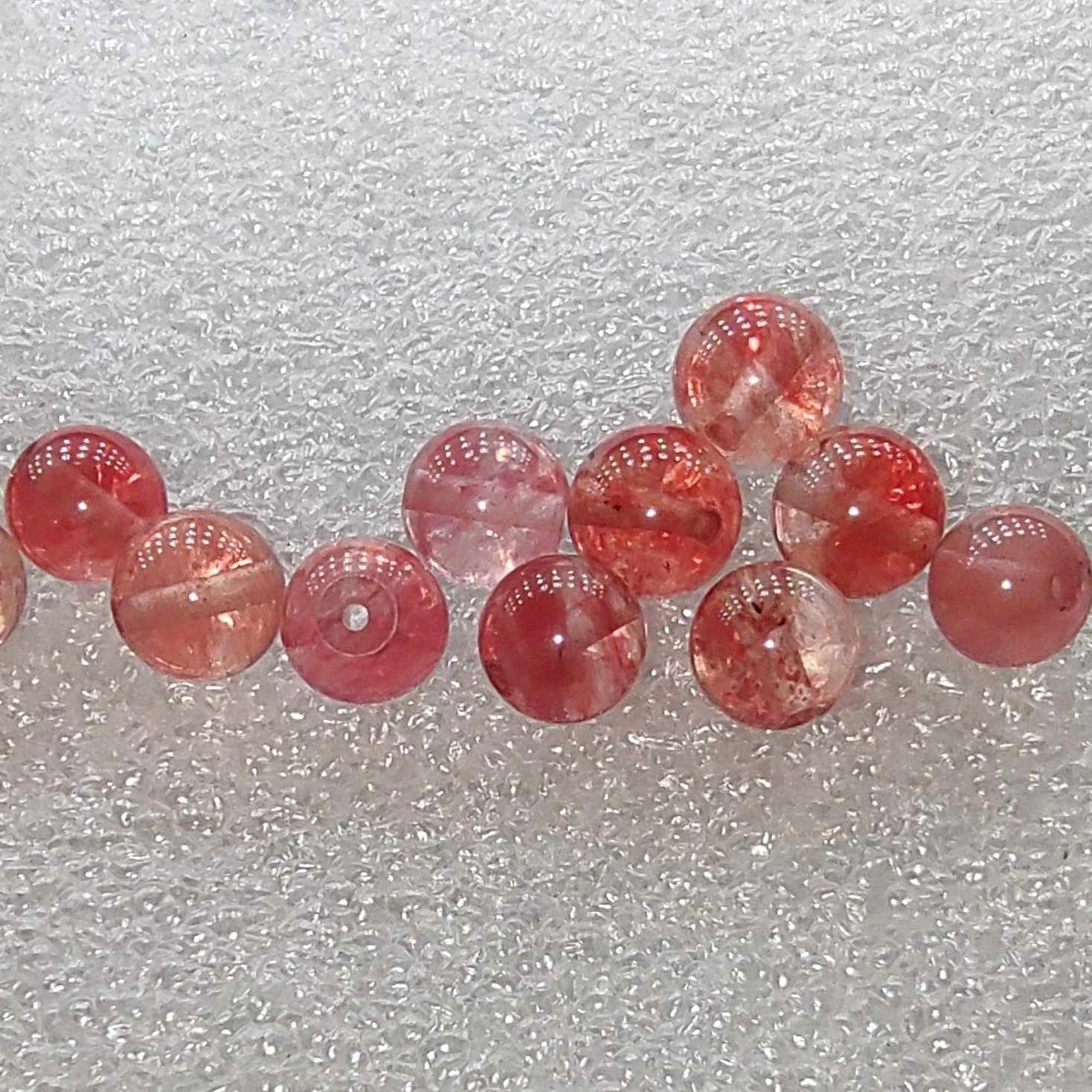 Cuentas Redondas Perforadas de Cristal Fresa de 8 mm 3