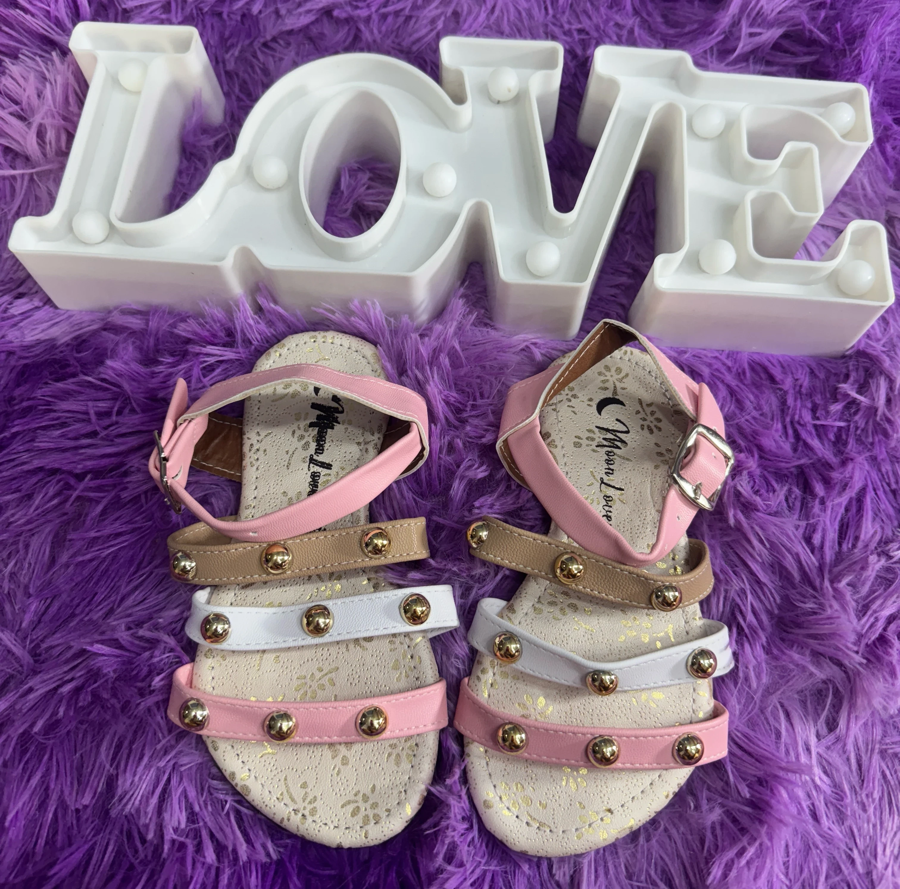 Mod.859 Sandalia niña cintas rosa/blanco/nude