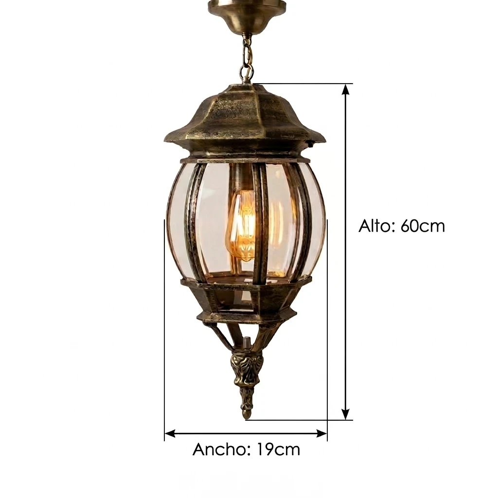 FAROL COLGANTE COLONIAL XL 1L E27 BRONCE ANTIGUO 190X600MM 4