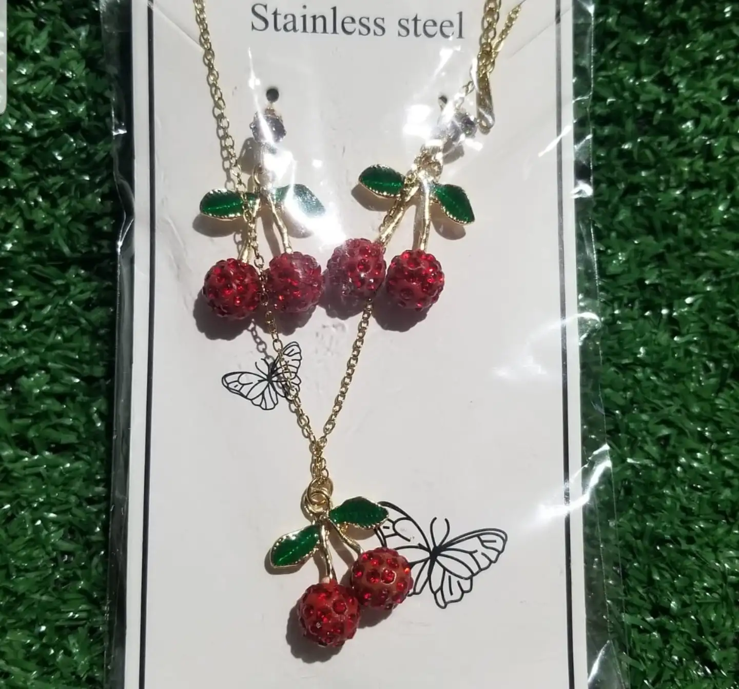 Juego dama arete y collar acero