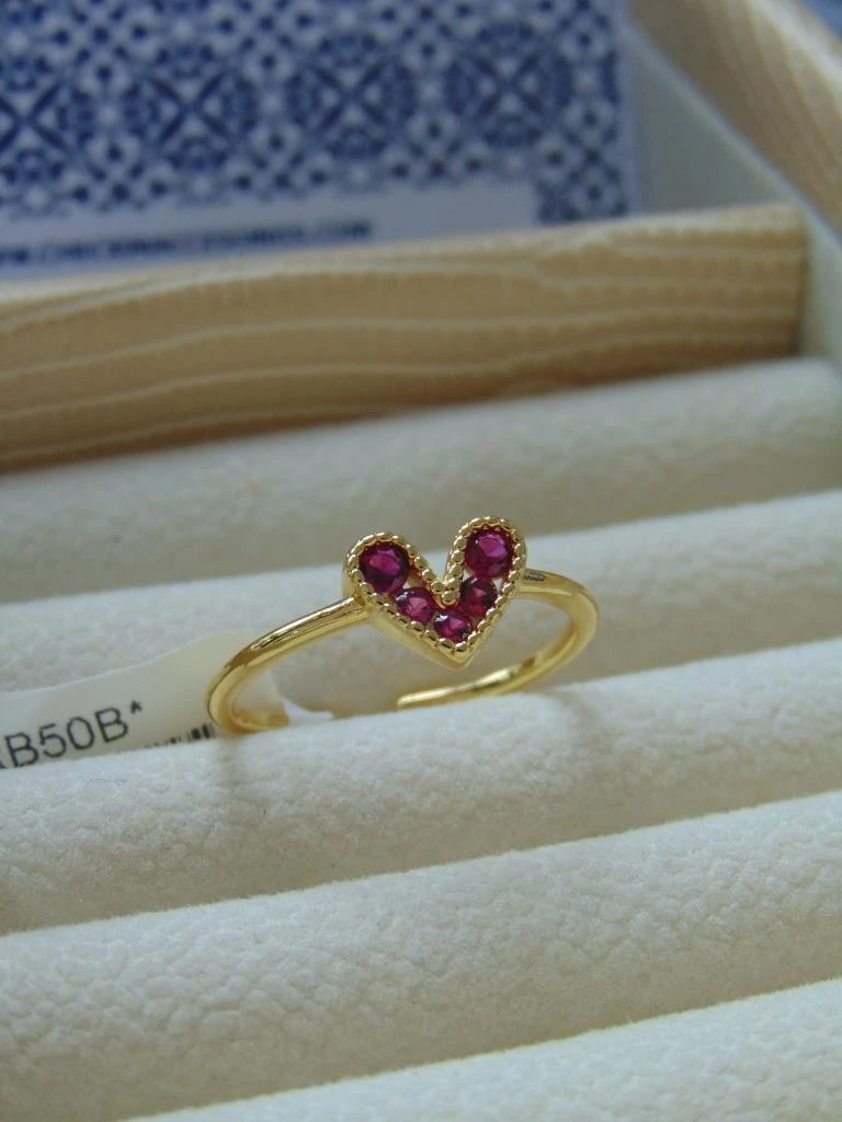ANILLO ACERO DOR LINEA CORAZON FUCSIA 2