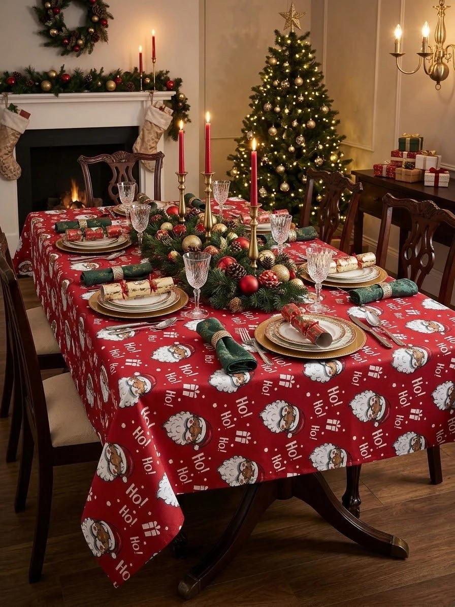 Mantel navideño de tela (140 cm x 180 cm)