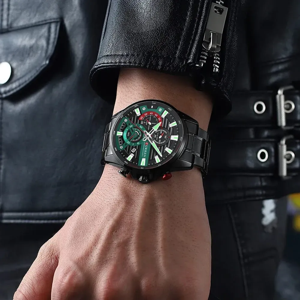 Reloj Curren Original Acero Cronografo 8415 Negro Fondo Negro Verde Rojo 2