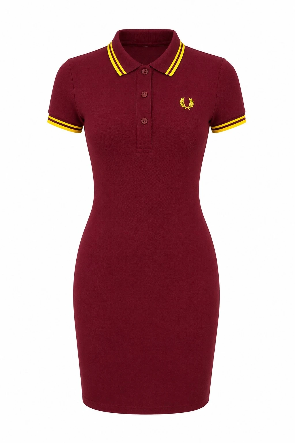 Vestido polo vinotinto con amarillo 