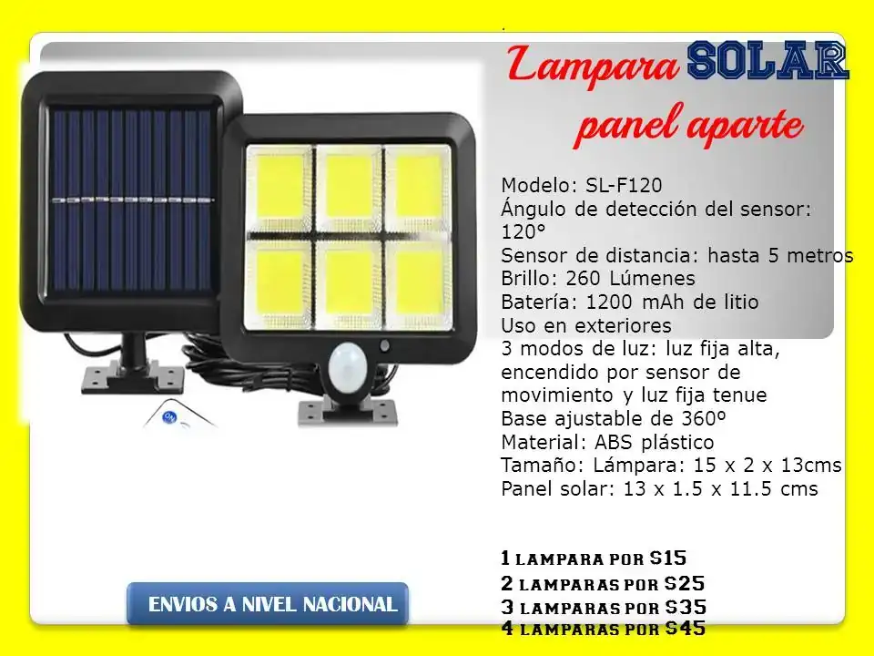 Lámpara solar con panel aparte 