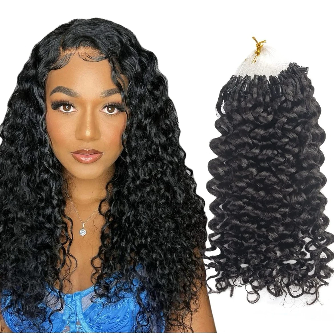 Extensiones de cabello humano rizado 100 % cabello humano brasileño, 100 hebras, 100g (negro natural, 22 pulgadas) 