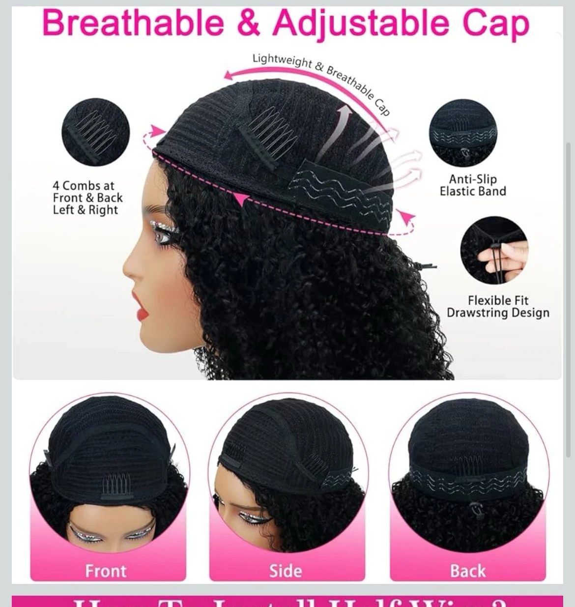 Peluca de cabello humano rizado tipo afro, densidad del 200%, 3 en 1, sin costuras, con volteo por la mitad, sin pegamento, para usar y llevar, para principiantes, peluca rizada con cordón para mujer 3
