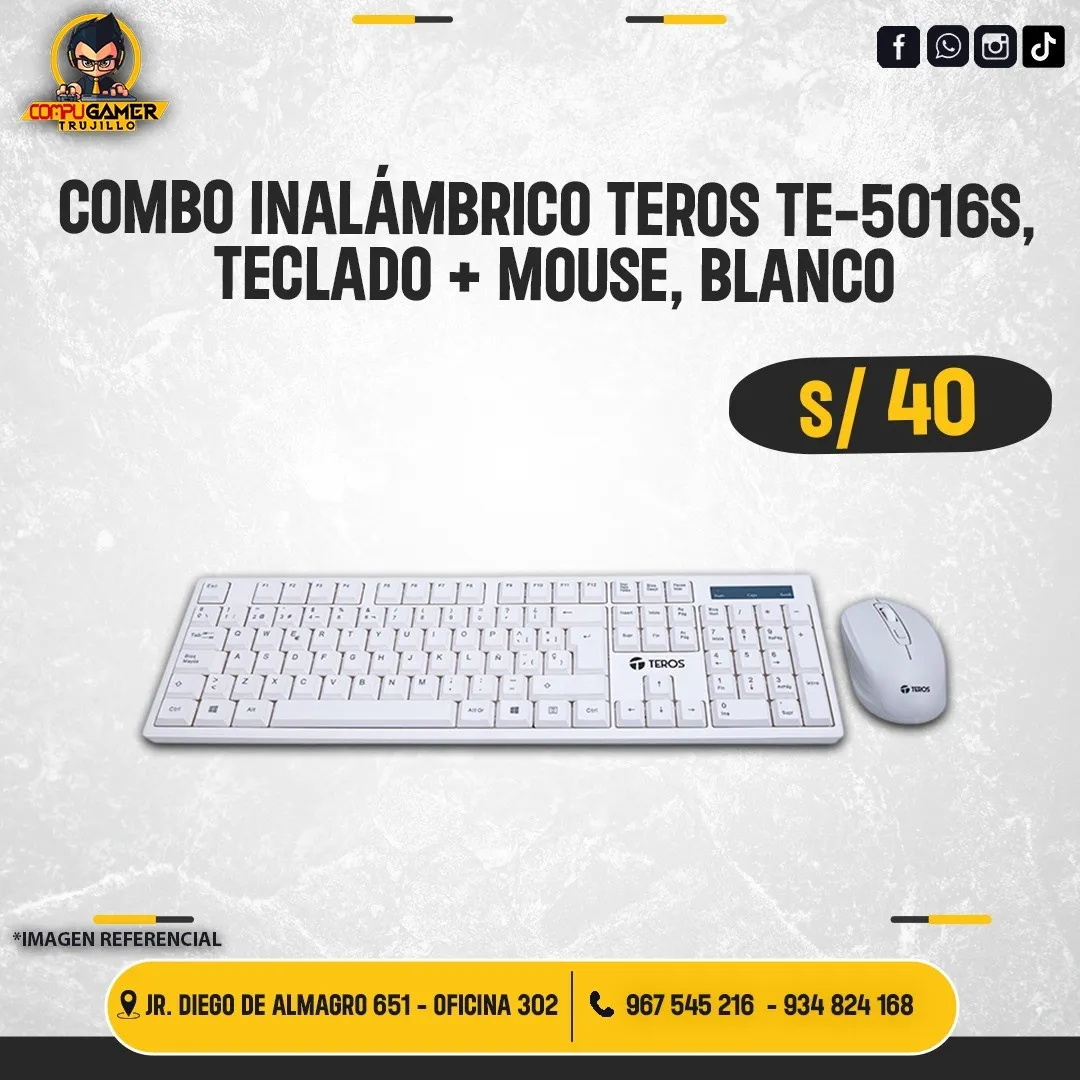 COMBO INALÁMBRICO TEROS TE-5016S, TECLADO + MOUSE WHITE 