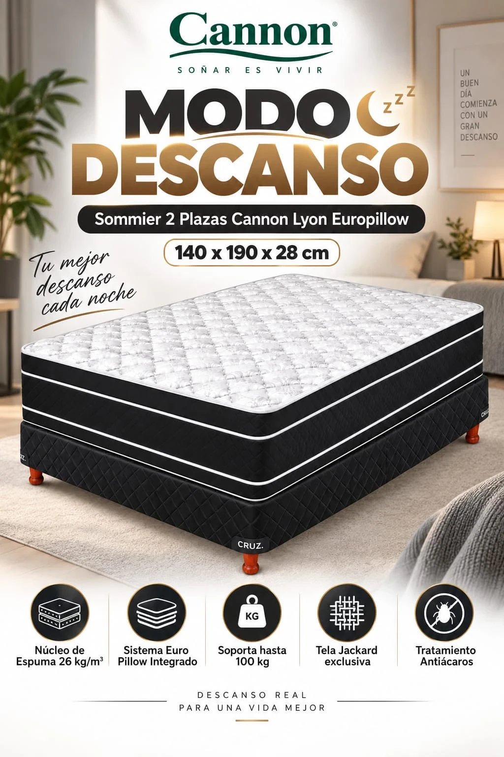 Sommier 2 Plazas Cannon Lyon Europillow