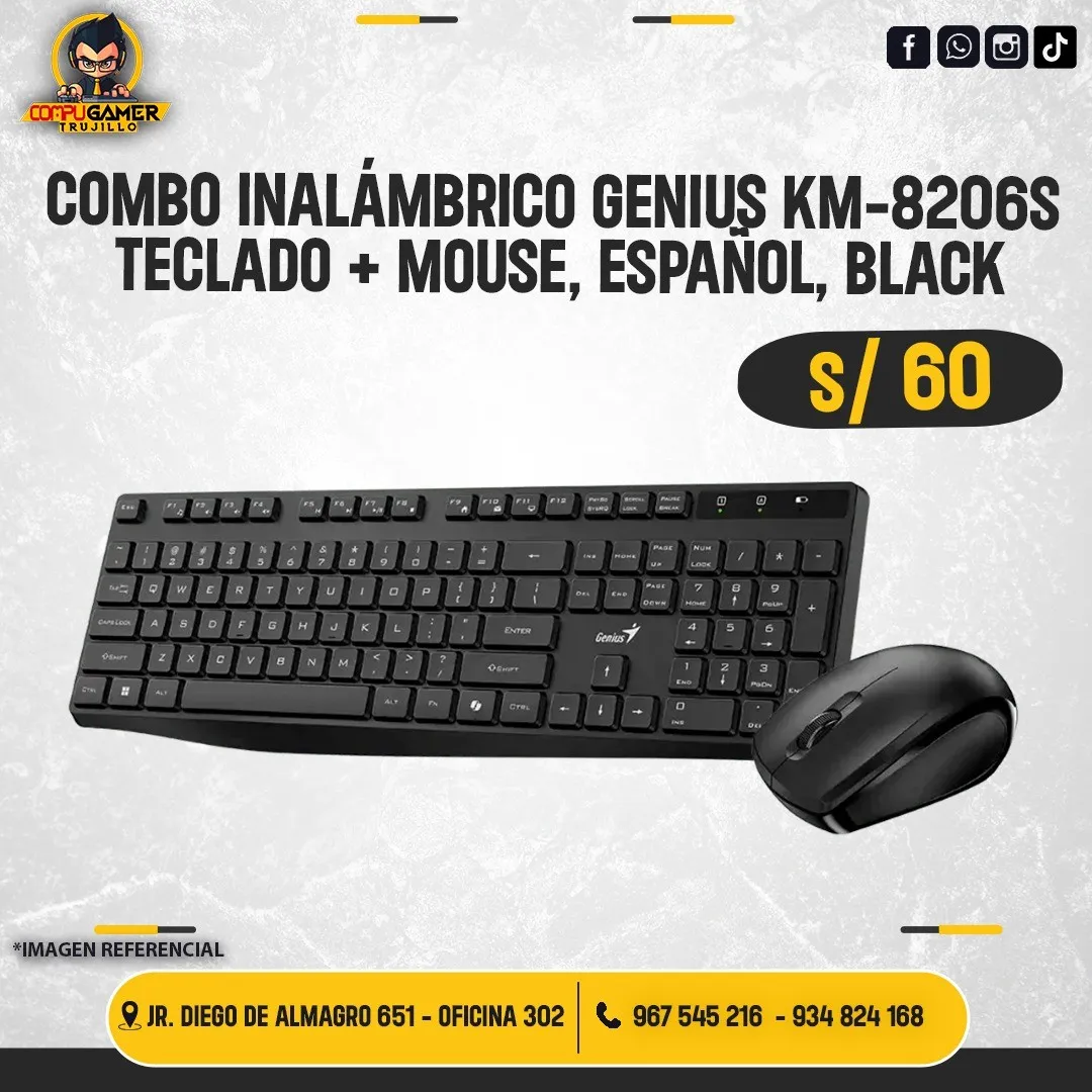 COMBO INALÁMBRICO GENIUS KM-8206S, TECLADO + MOUSE, BLACK 