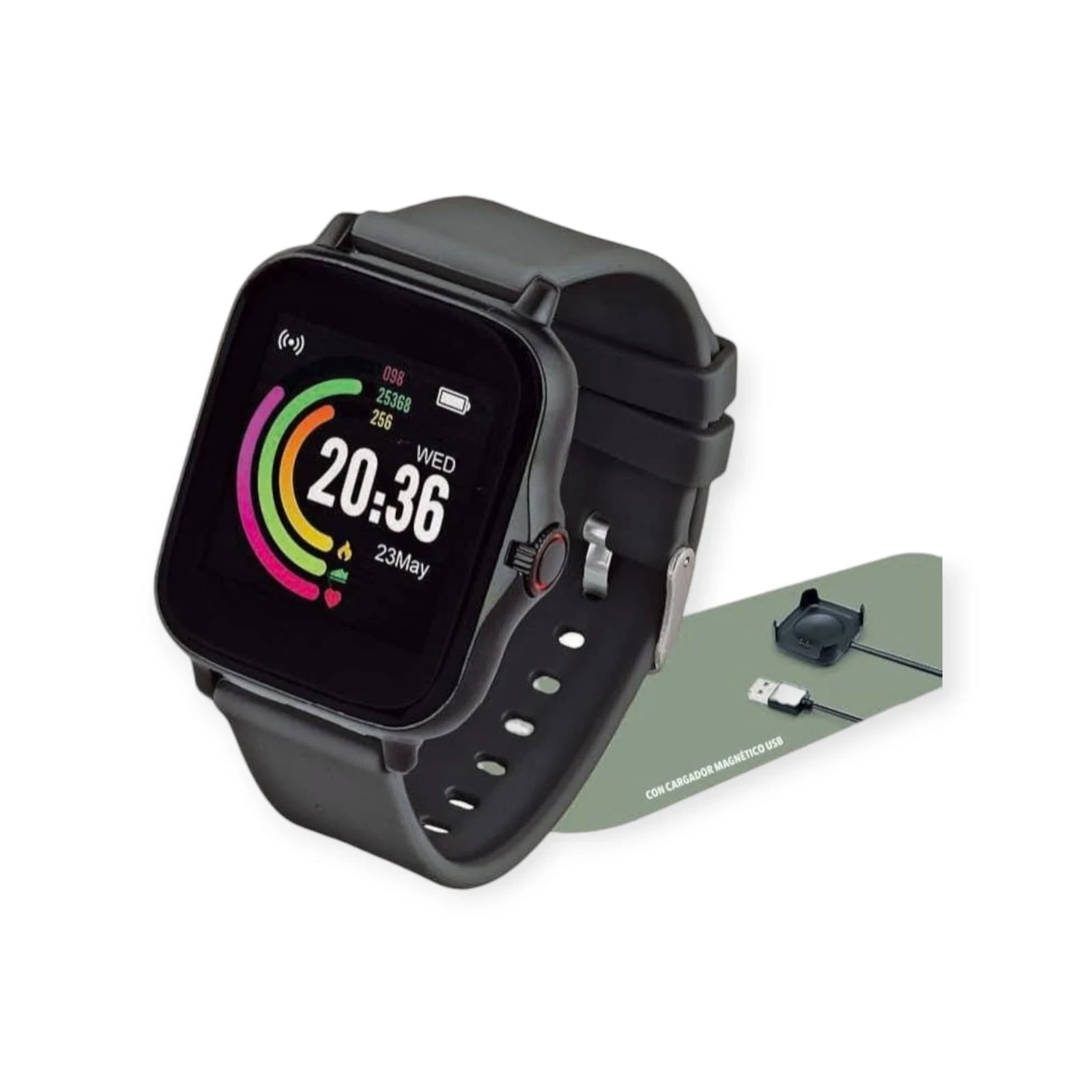RELOJ DIGITAL CUADRADO NEGRO CON CARGADOR MAGNETICO