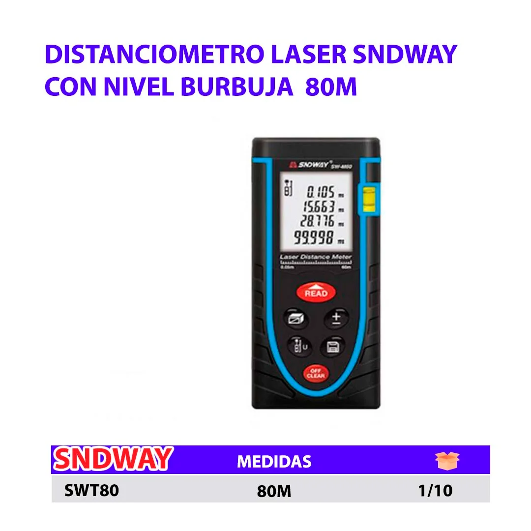Distanciometro LASER SNDWAY c/Nivel Burbuja 80M