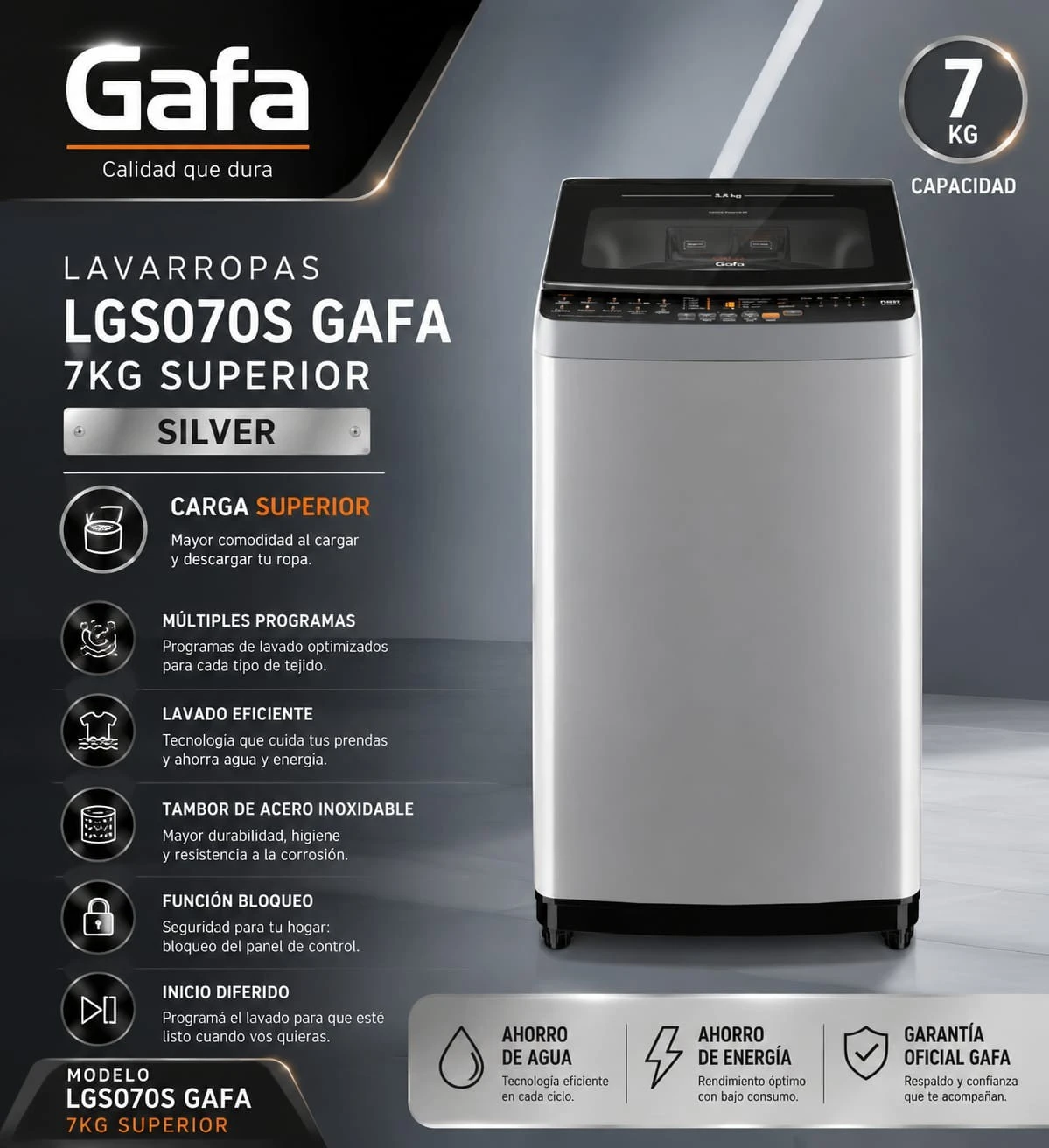 LAVARROPAS GAFA 7 KG LGS070S CARGA SUPERIOR