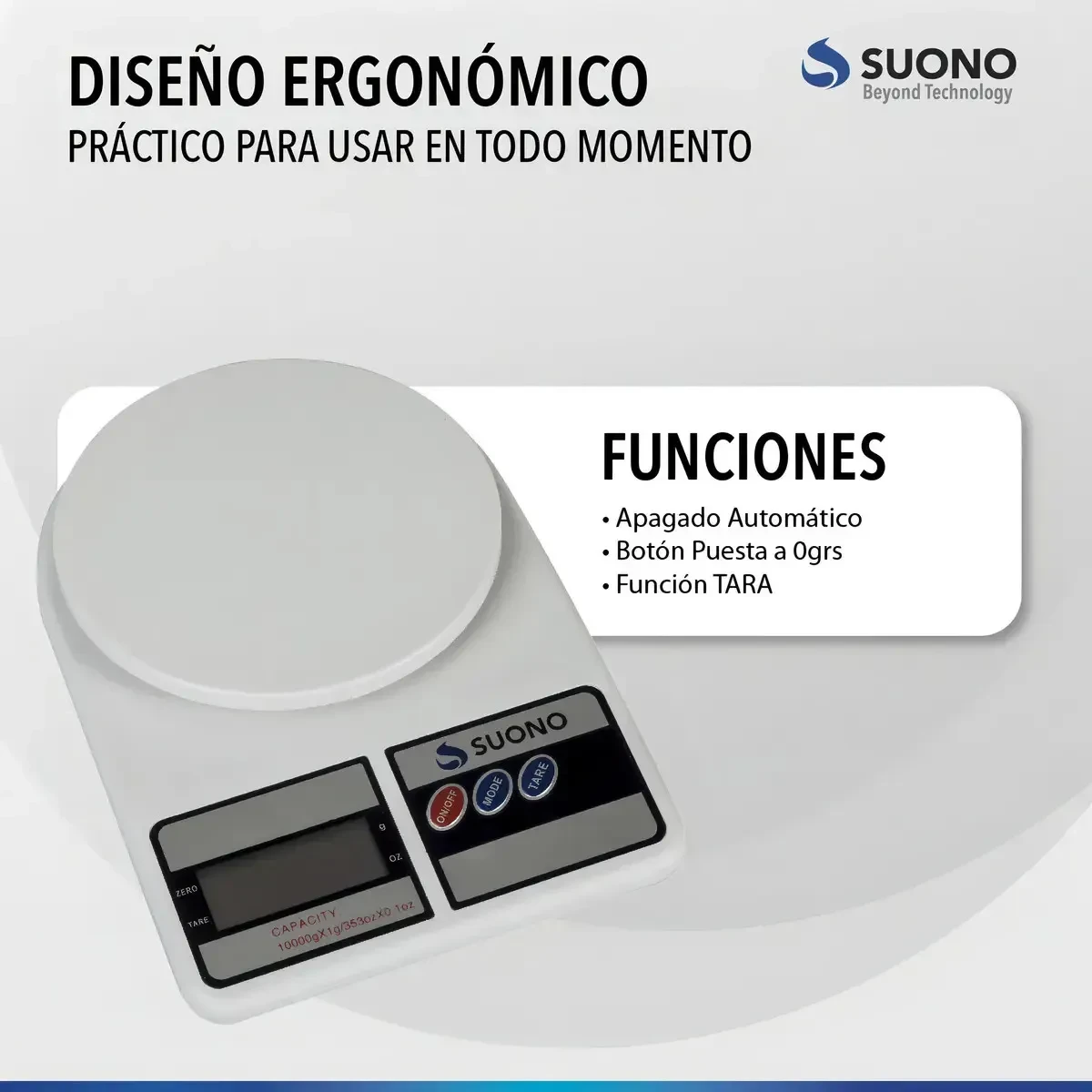 Balanza De Cocina Digital 10kg Capacidad Máxima 10 G Color Blanco 2