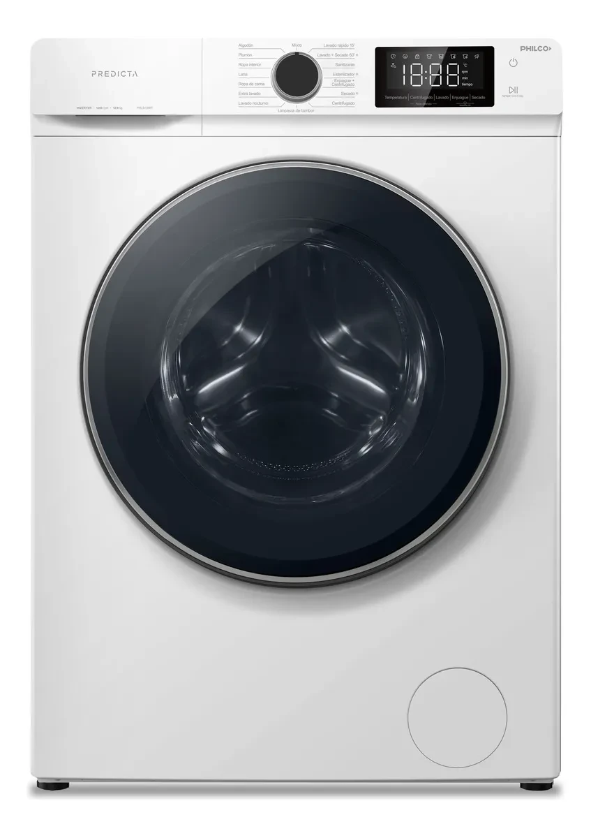 LAVASECARROPAS PHILCO INVERTER PHLS128BT CARGA FRONTAL 12KG/8KG 1200 RPM BLANCO
