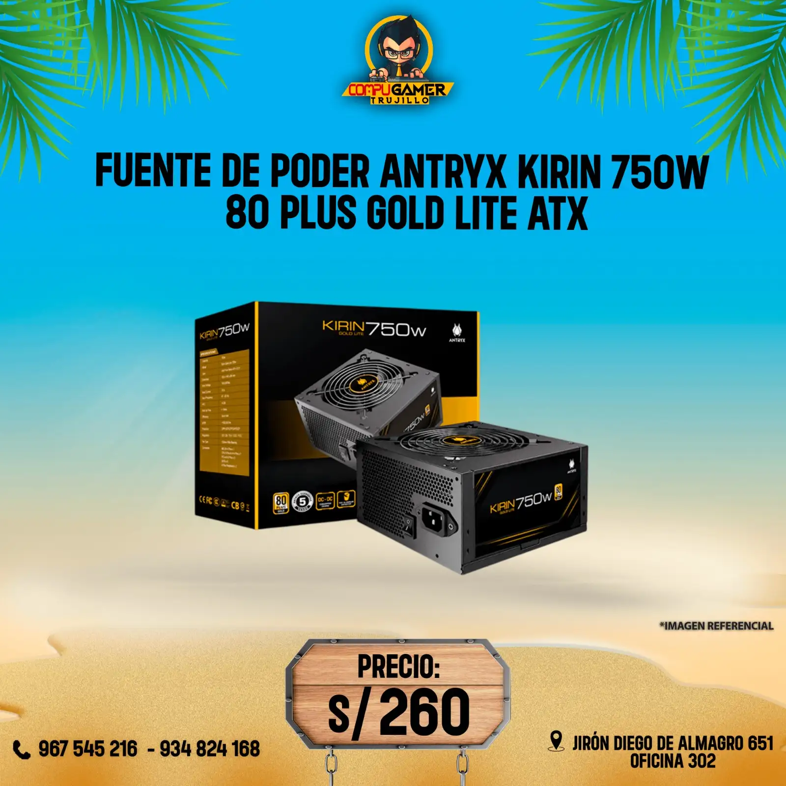 FUENTE DE PODER ANTRYX KIRIN 750W 80+ GOLD ELITE ATX
