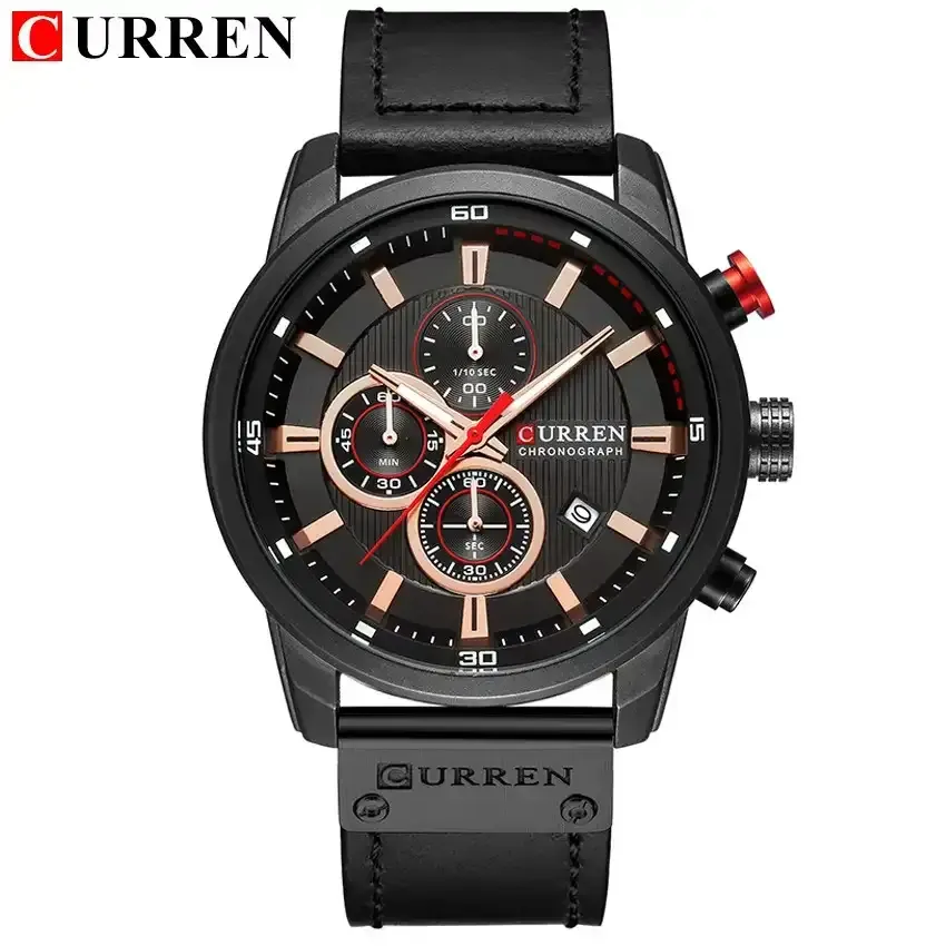Reloj Curren Original Pulso Cuero Cronografo 8291 Pulso Negro Fondo Negro 3