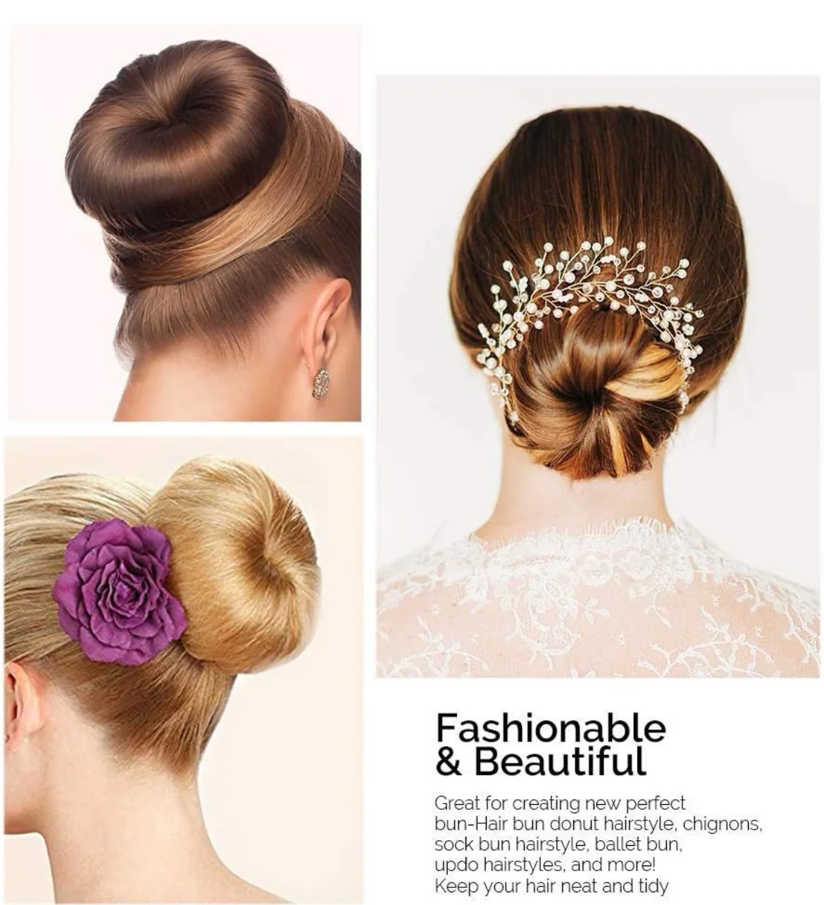 Moldeador de donas para el cabello, moño estilo anillo, moño de moño para aumentar el pelo de donas para cabello grueso y largo 2