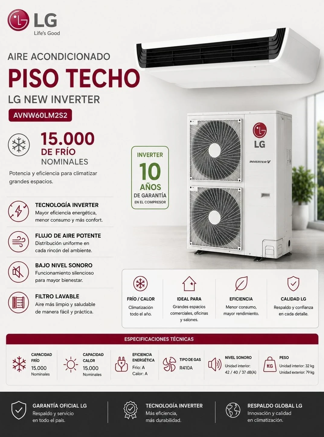 Aire acondicionado LG Piso Techo Lg New Inverter Avnw60lm2s2 15000FR