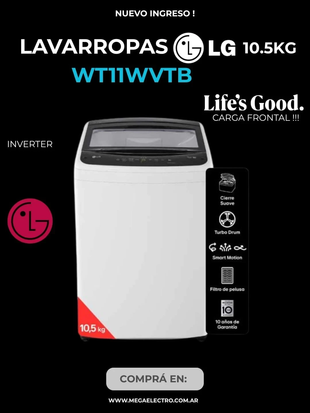 LAVARROPAS LG WT11WVTB 10.5KG BLANCO CARGA SUPERIOR