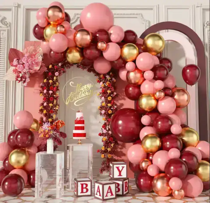 Set guirnalda globos perlado/chrome rojo/bordo/dorado 94 pcs