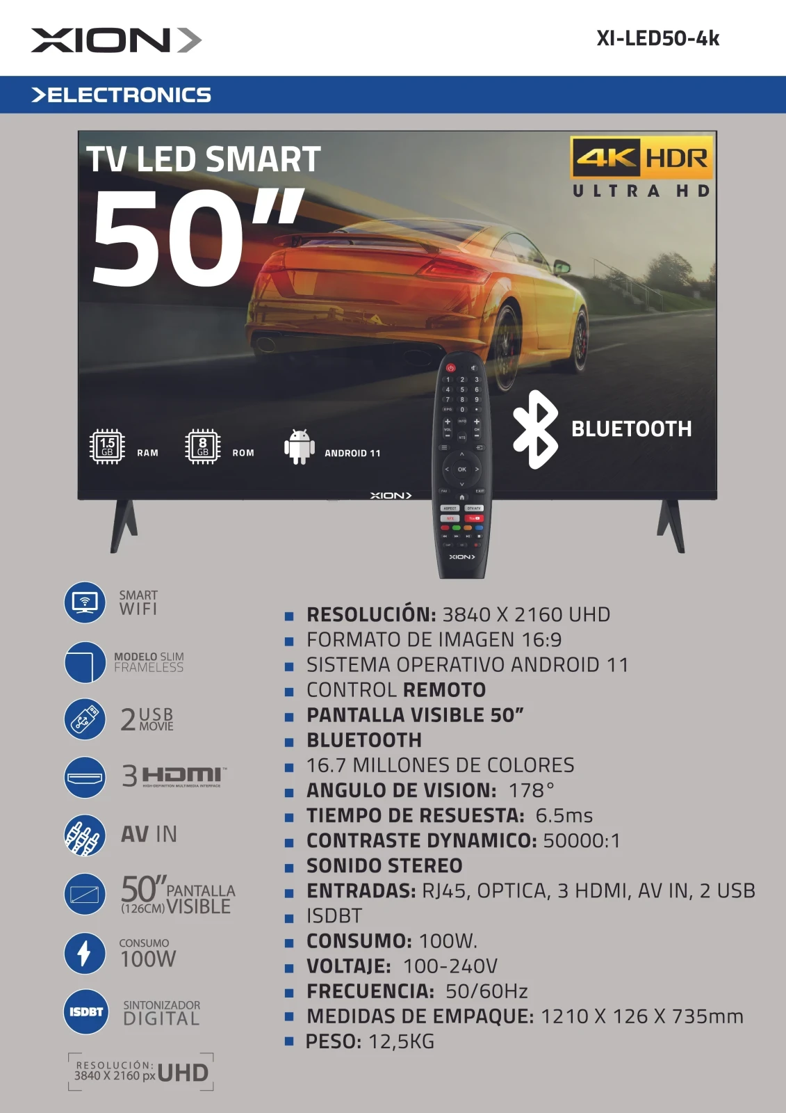 Televisor Led Smart 4K 50" XION 2