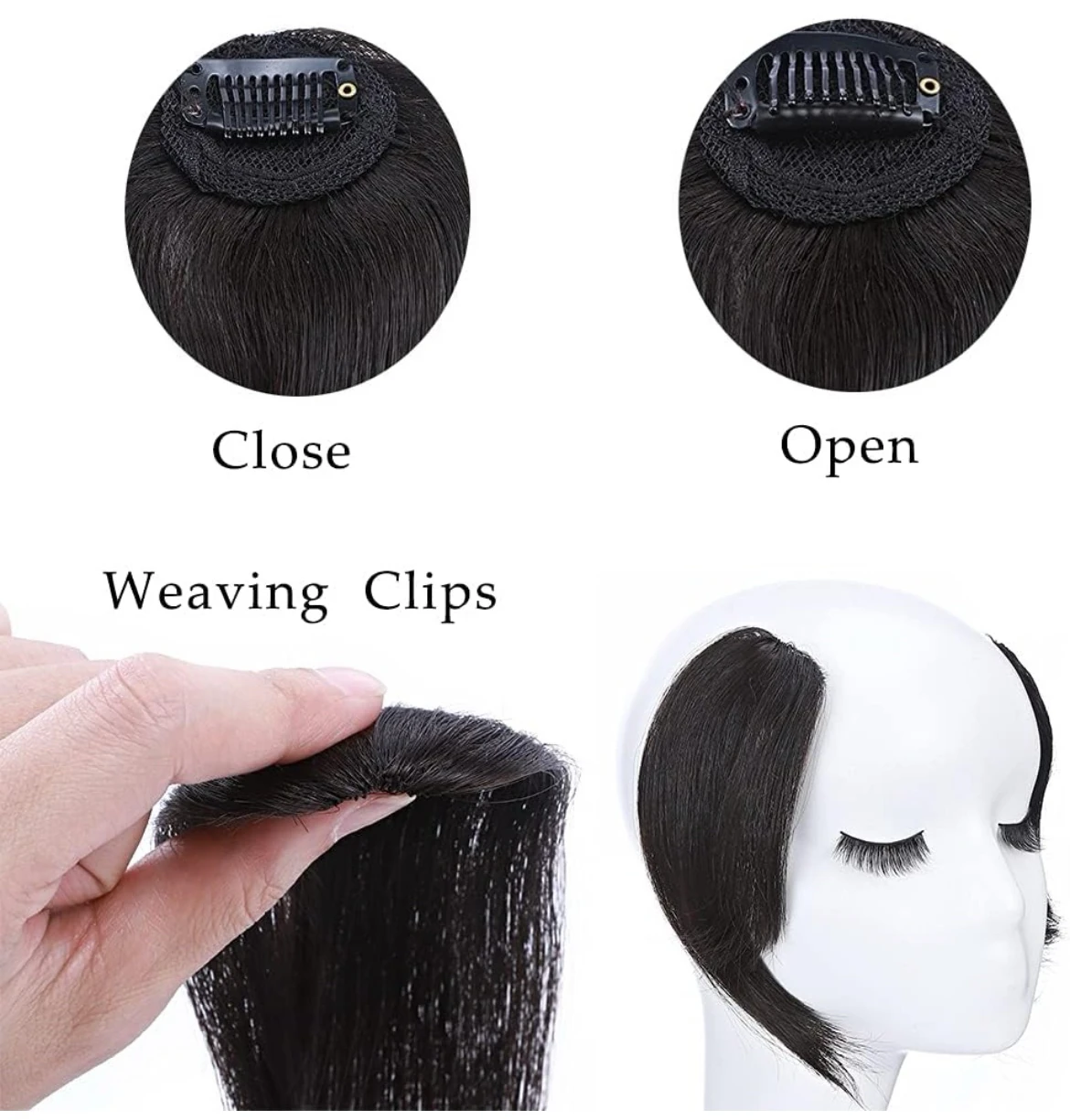  Flequillo lateral con clip, 100% cabello humano real, flequillo para cortina de cabello humano real, 10 pulgadas, color negro natural, Remy francés, cabello grueso y suave, 0.53 oz con clips 2