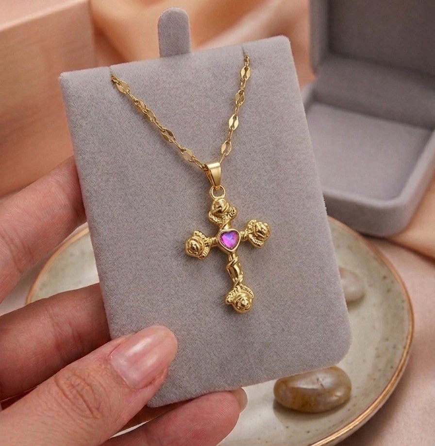 Cadena cruz corazon 