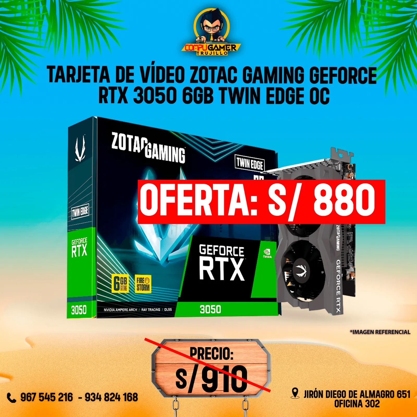 TARJETA DE VÍDEO ZOTAC GAMING GEFORCE RTX 3050 6GB TWIN EDGE OC