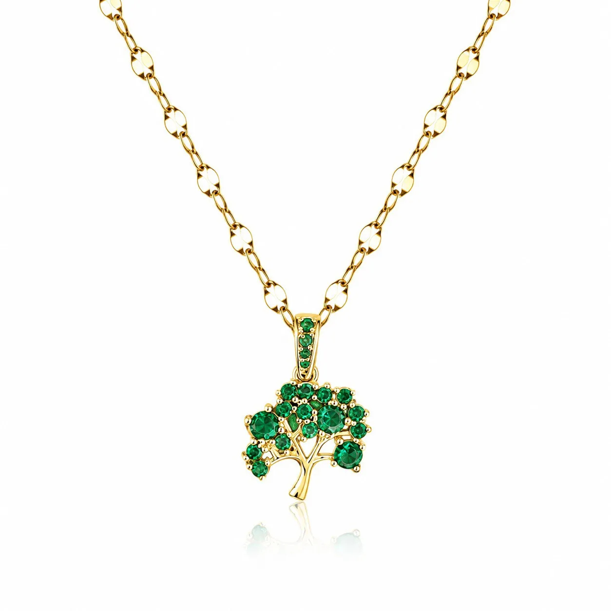 Cadena Y Dije En Acero Con Piedra Circon De Arbol Pequeño Verde