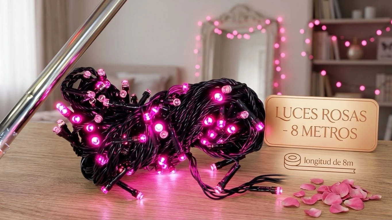 Serie de luces rosa. 8 metros. 100 luces