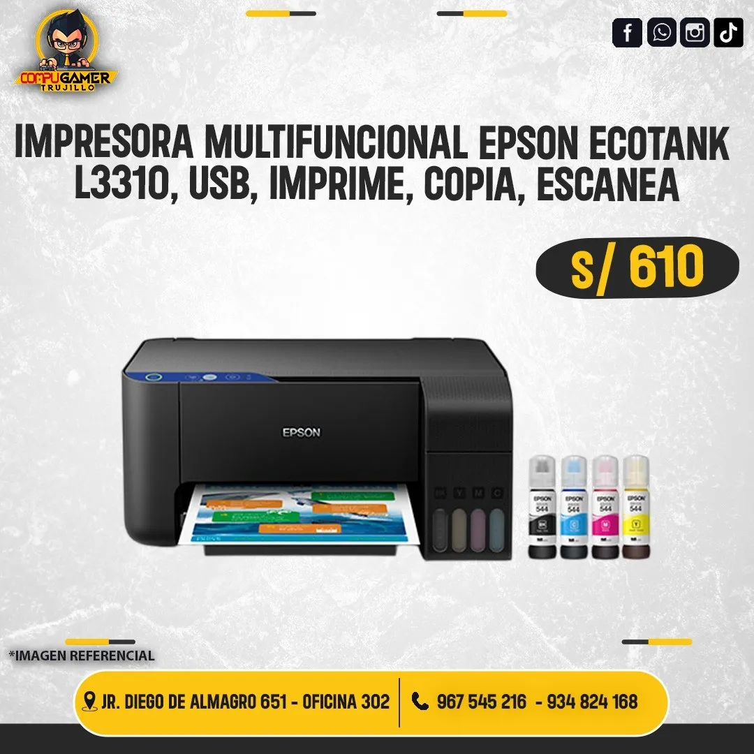 IMPRESORA MULTIFUNCIONAL EPSON L3310, IMPRIME, COPIA, ESCANEA