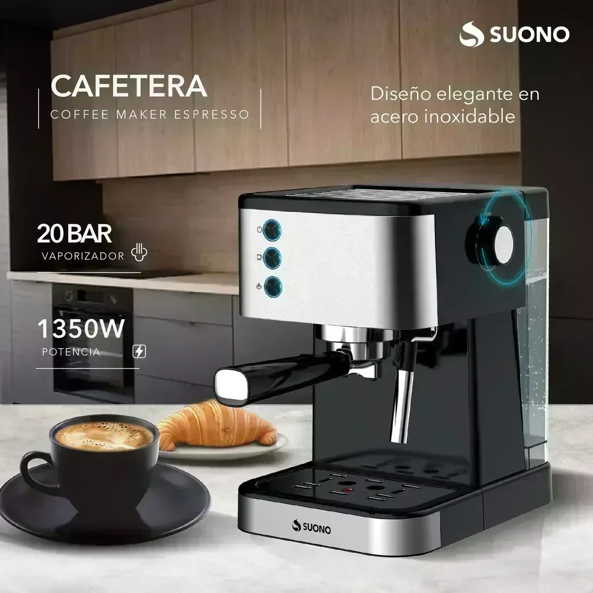 Cafetera Express Suono 1.5 L Acero Inoxidable 20 Bar 1350 W Color Negro/Plateado