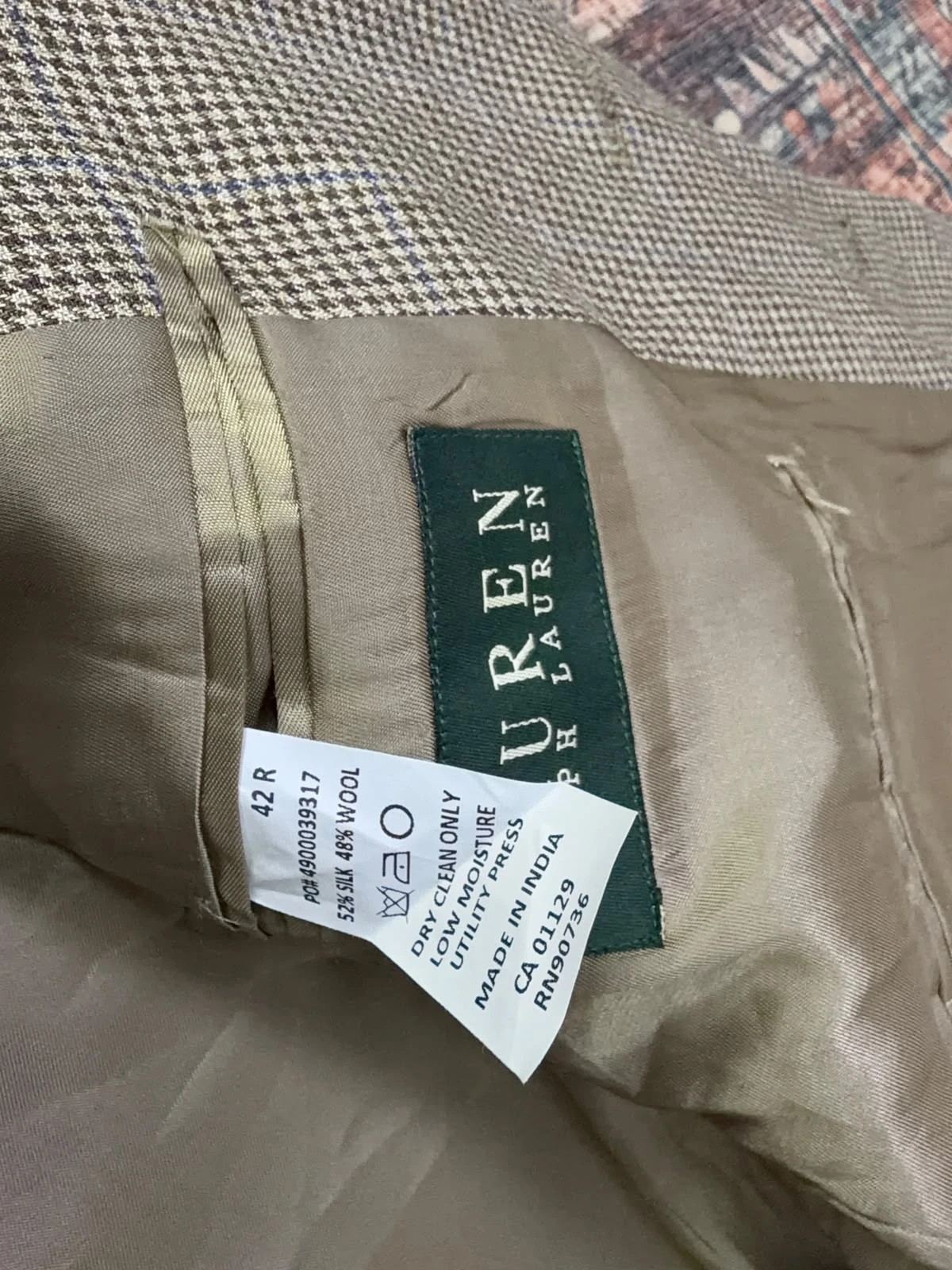 LAUREN RALPH LAUREN SILK & WOOL CHECK BLAZER 3