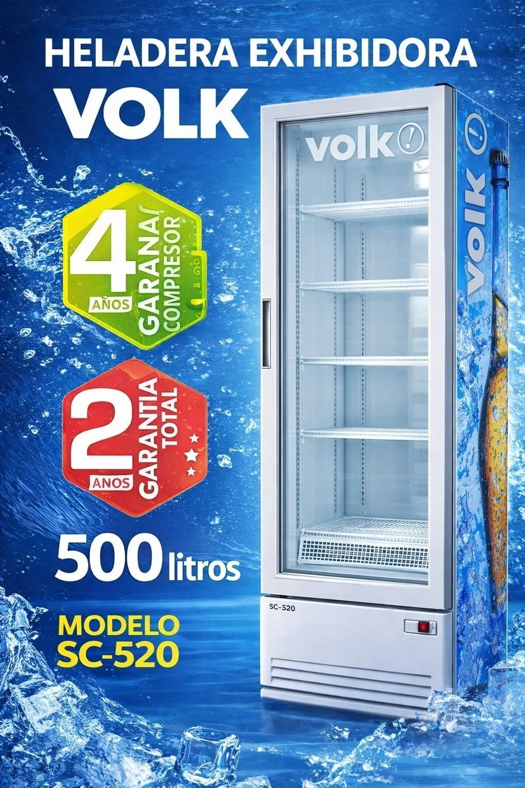 HELADERA EXHIBIDORA VOLK 500LTS BLANCA 