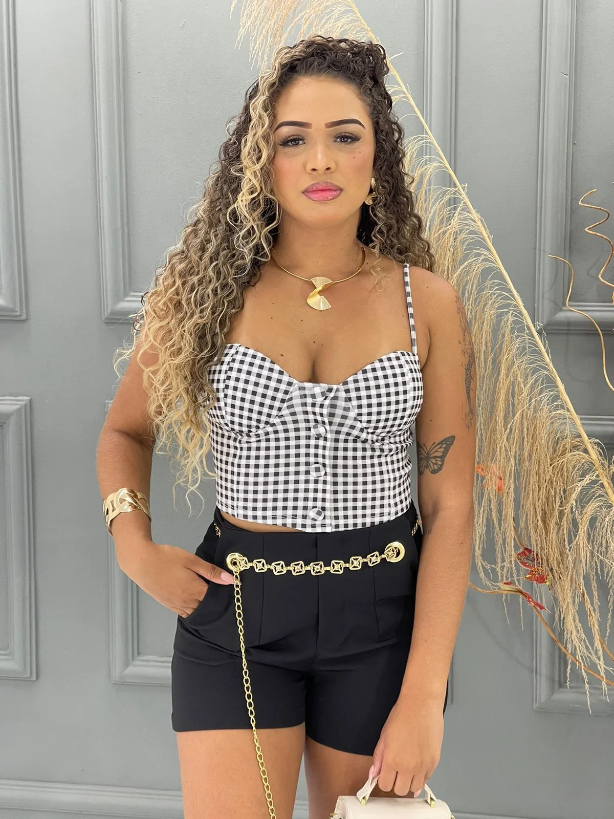 Cropped xadrez de luxo 3