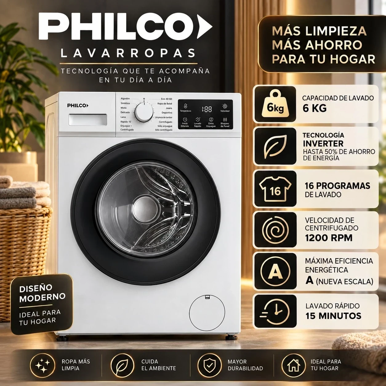 LAVARROPAS PHILCO 6 KILOS BLANCO CONSULTAR DISPONIBILIDAD CON EL VENDEDOR 