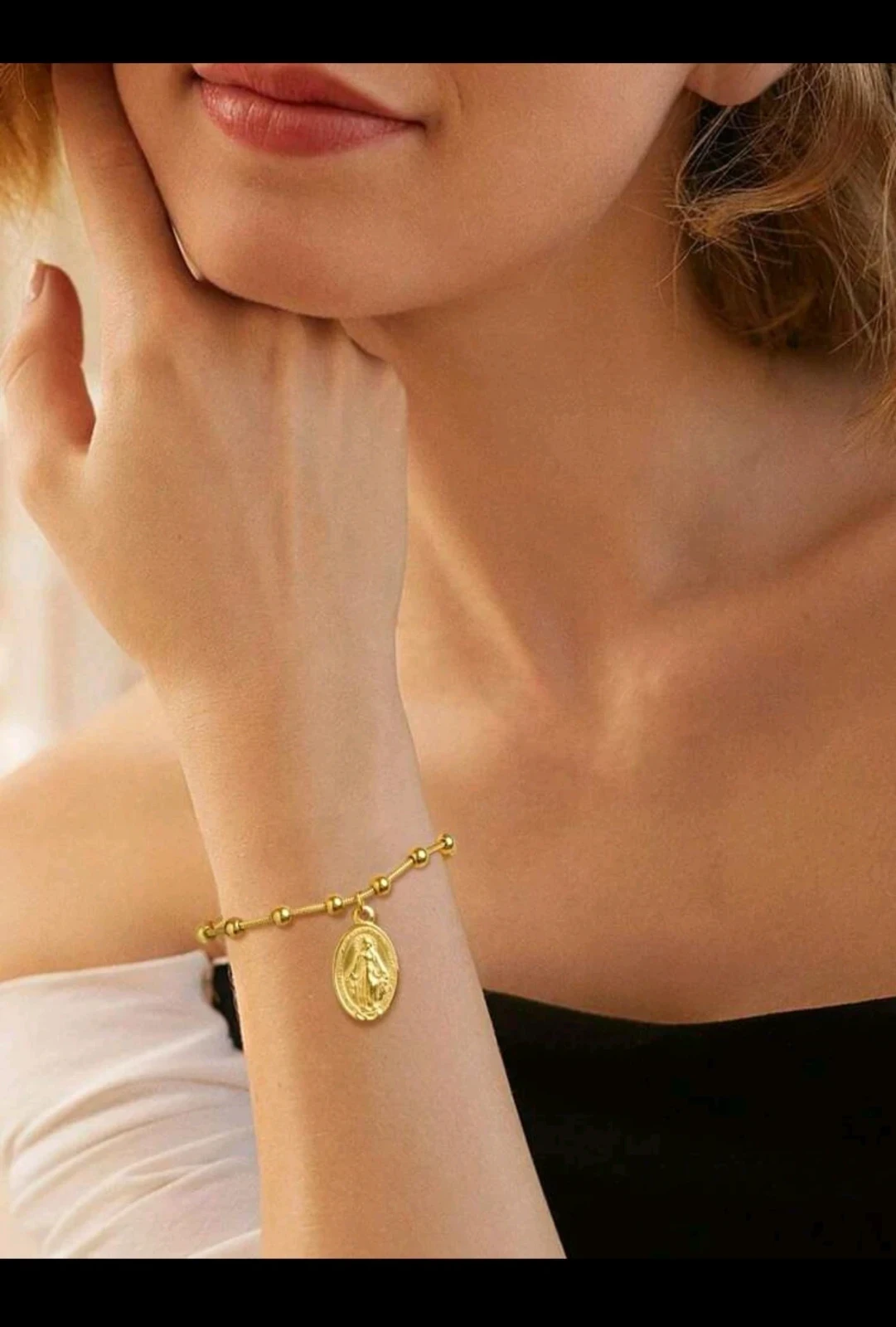 Pulsera de Acero Inoxidable con Baño de Oro - Virgen Maria 4