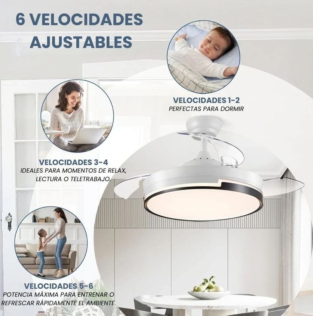 VENTILADOR DE TECHO RETRACTIL KANJI C/LUZ SILVER