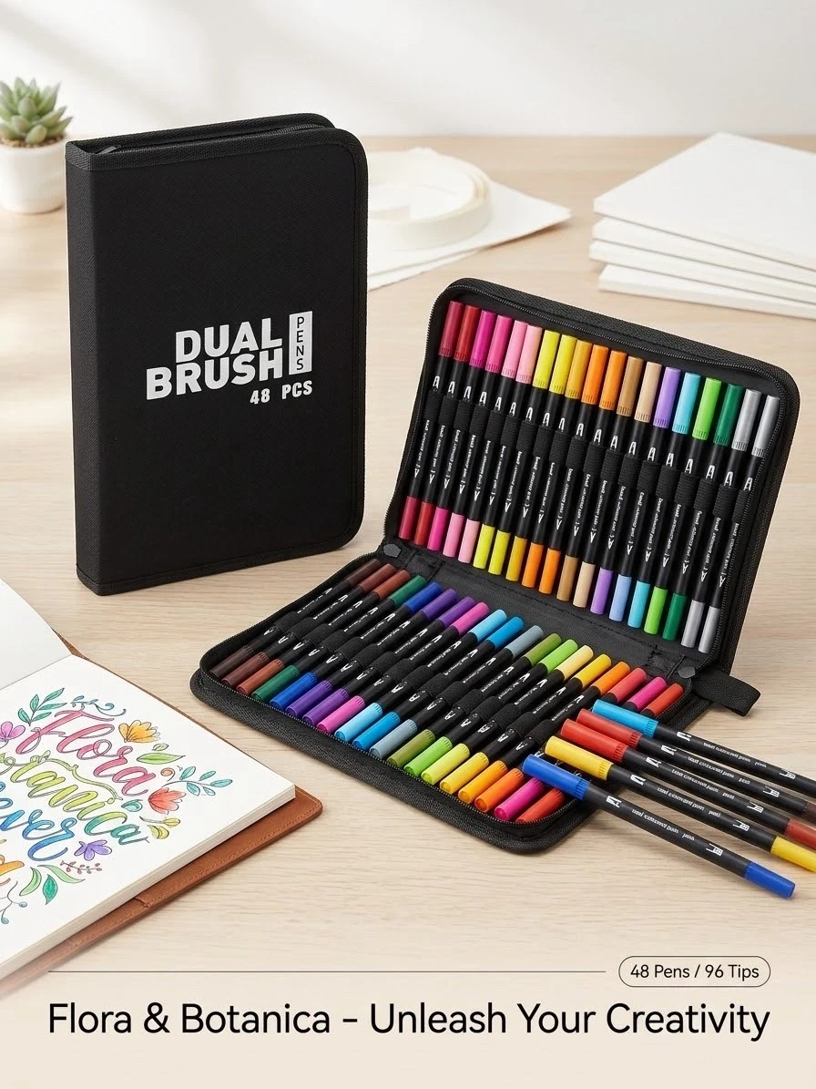 SET PROFESIONAL DE 48 plumones doble  punta con estuche 