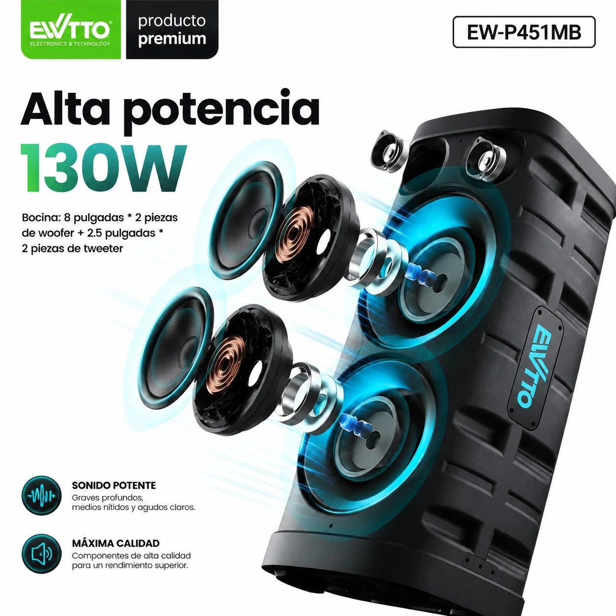 Parlante para Fiesta EWTTO EW-P541MB | Electrónica Joma 2