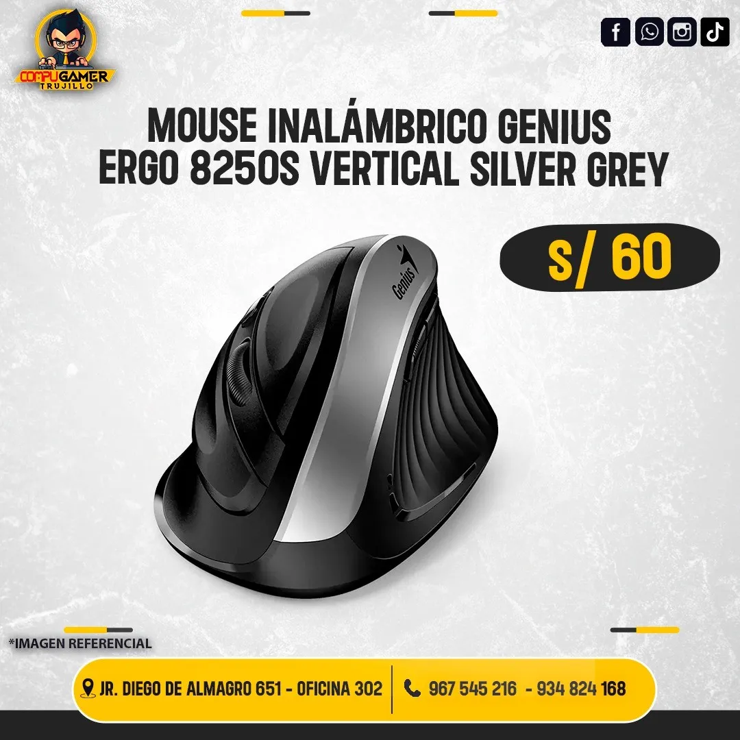 MOUSE INALÁMBRICO ERGO 8250S VERTICAL SILVER GRAY