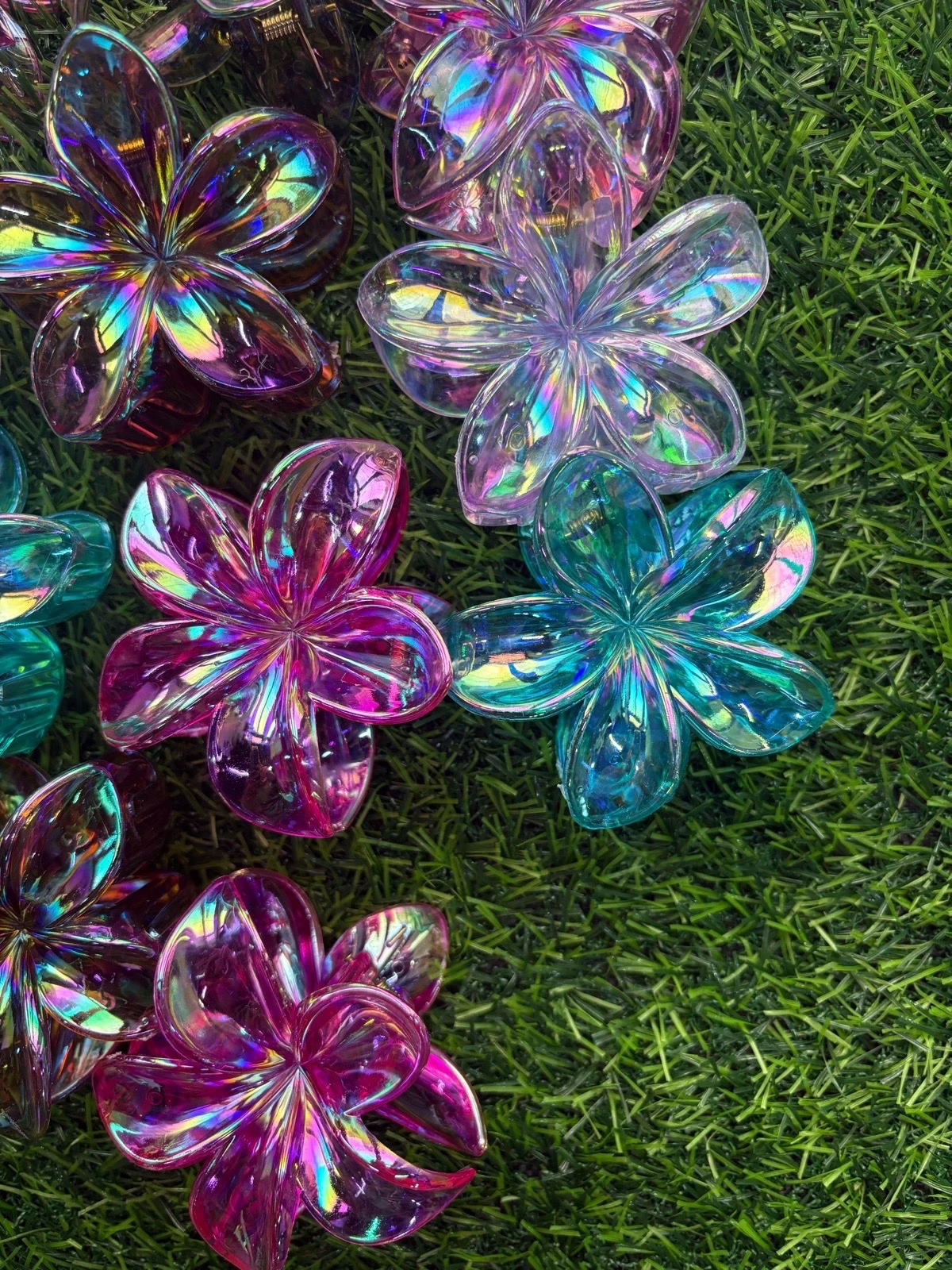 Pinzas para Cabello de Flor con Efecto Vidrio Vidrio Tornasol 🌈✨ 4