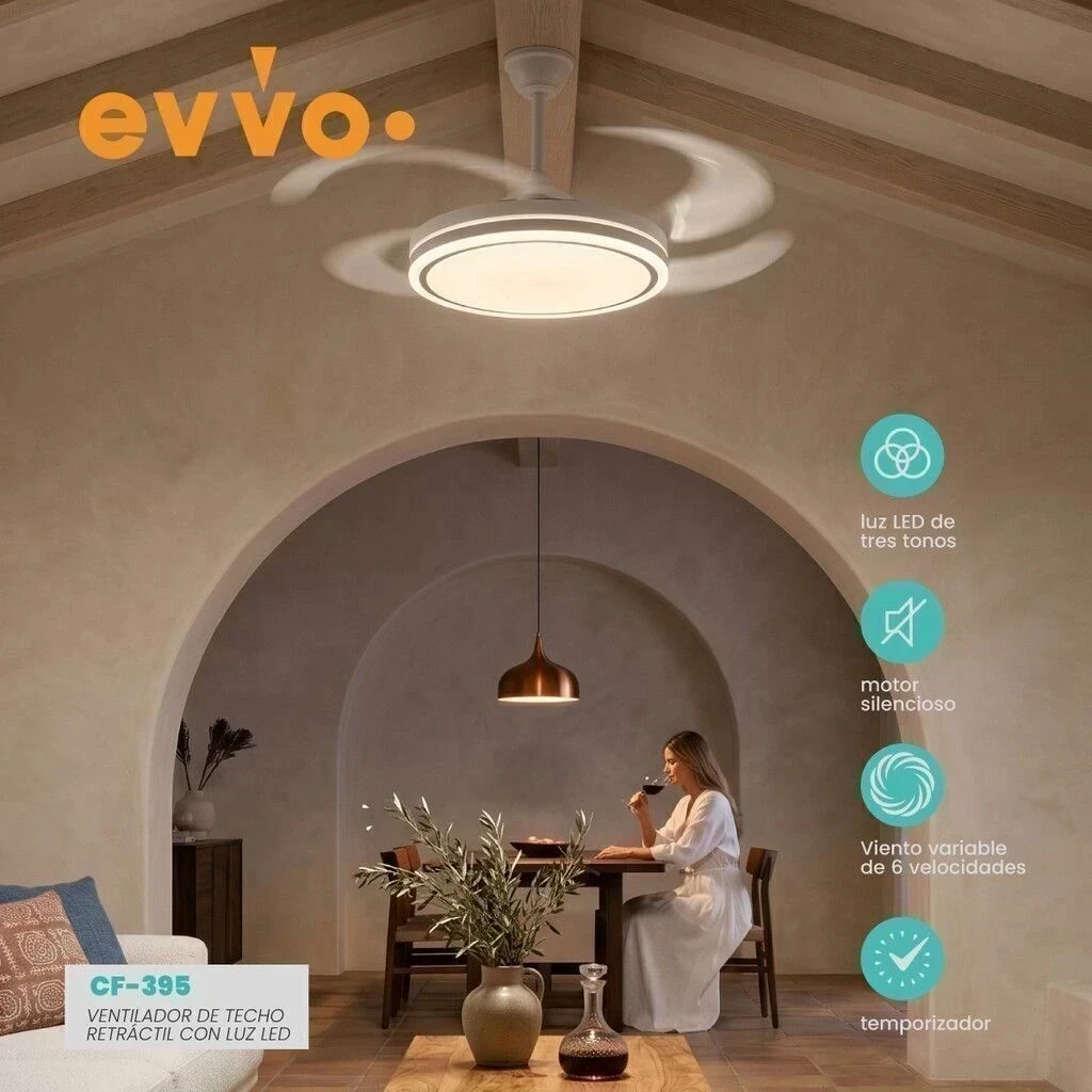 VENTILADOR DE TECHO RETRÁCTIL EVVO NEGRO BLANCO ‼️SOLO POR PEDIDOS ‼️  5