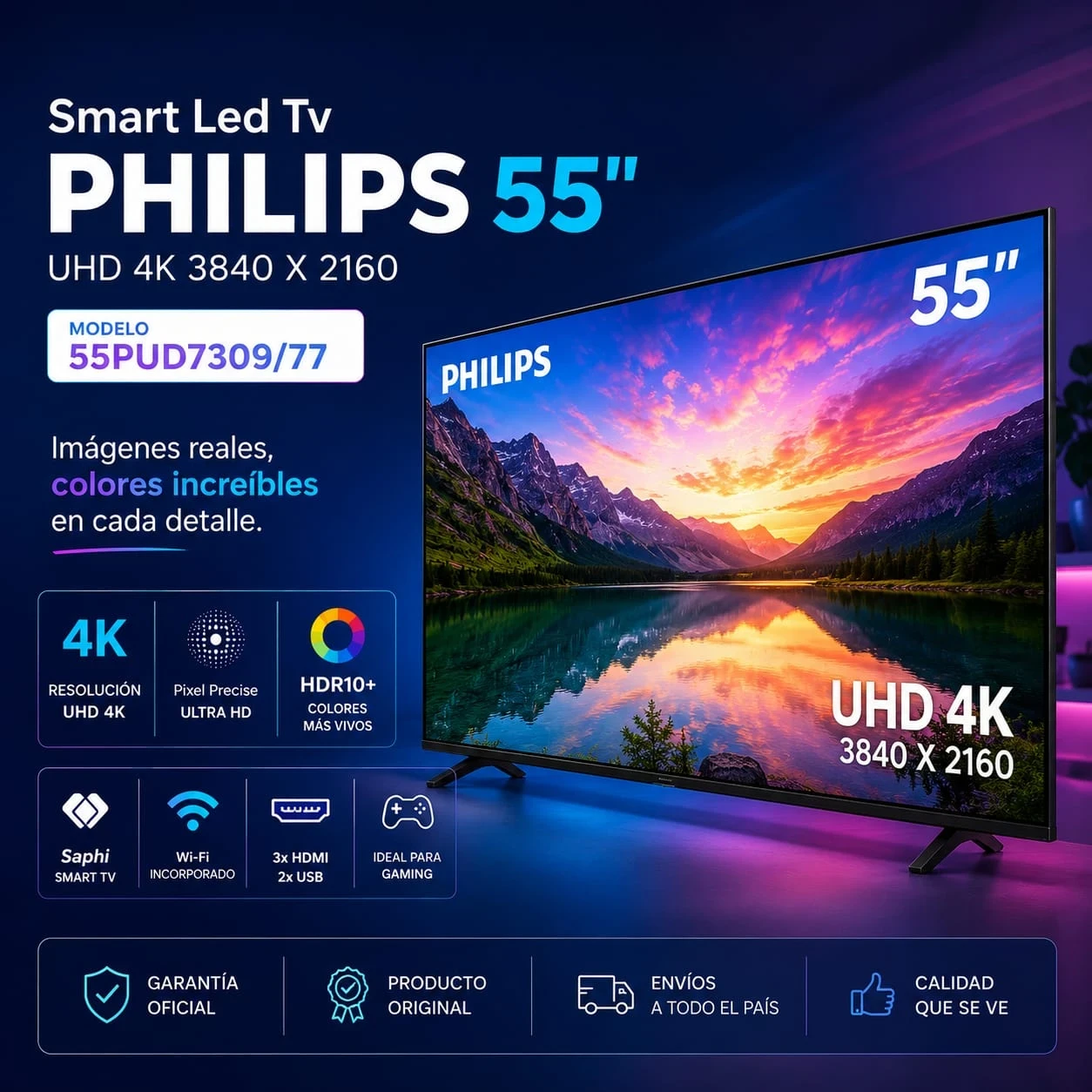 SMART TV PHILIPS 55" 4K UHD C/ANDROID