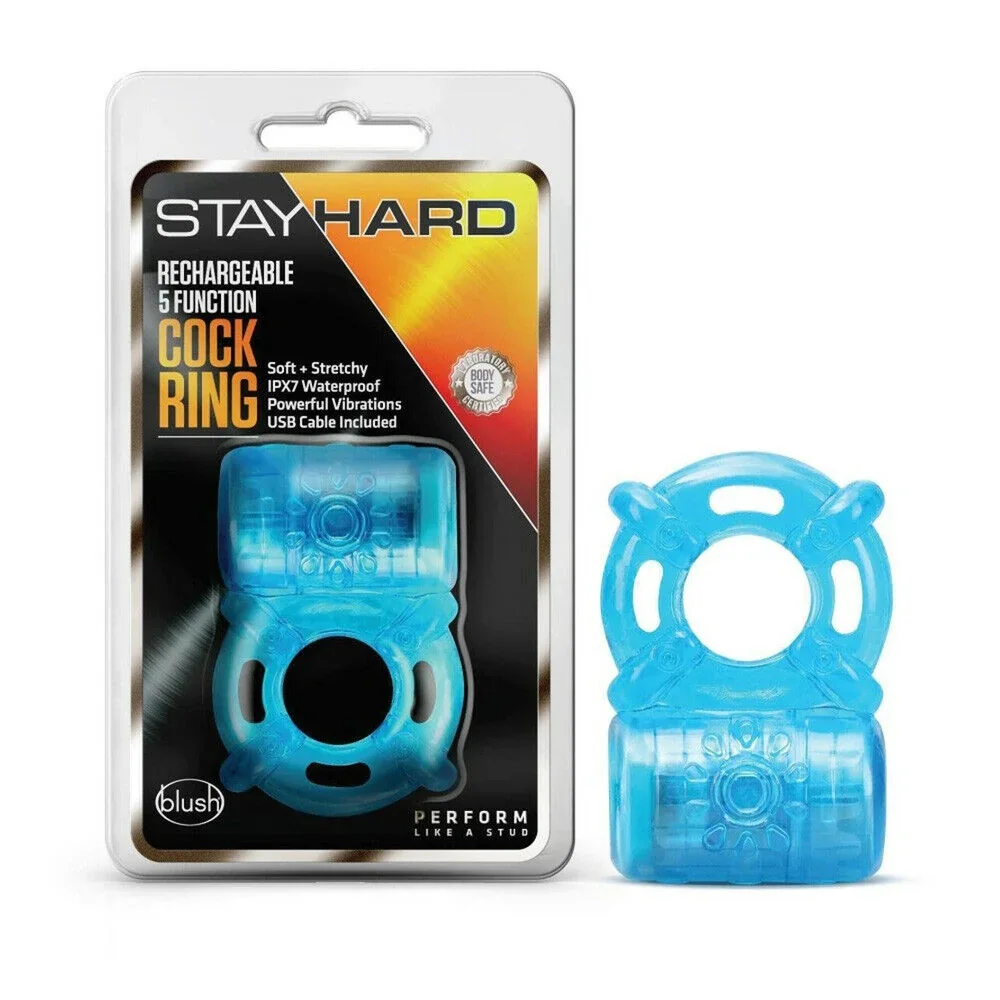 Stay Hard – Rechargeable 5 Function Cock Ring – Blue