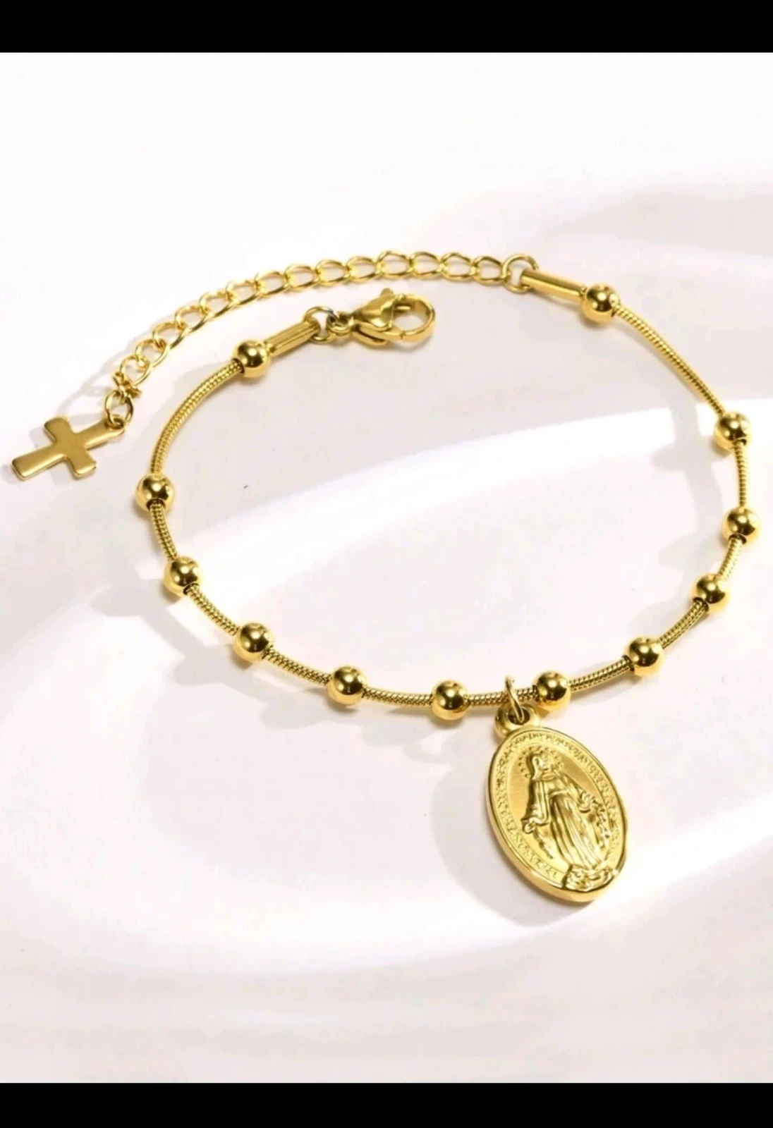 Pulsera de Acero Inoxidable con Baño de Oro - Virgen Maria 5
