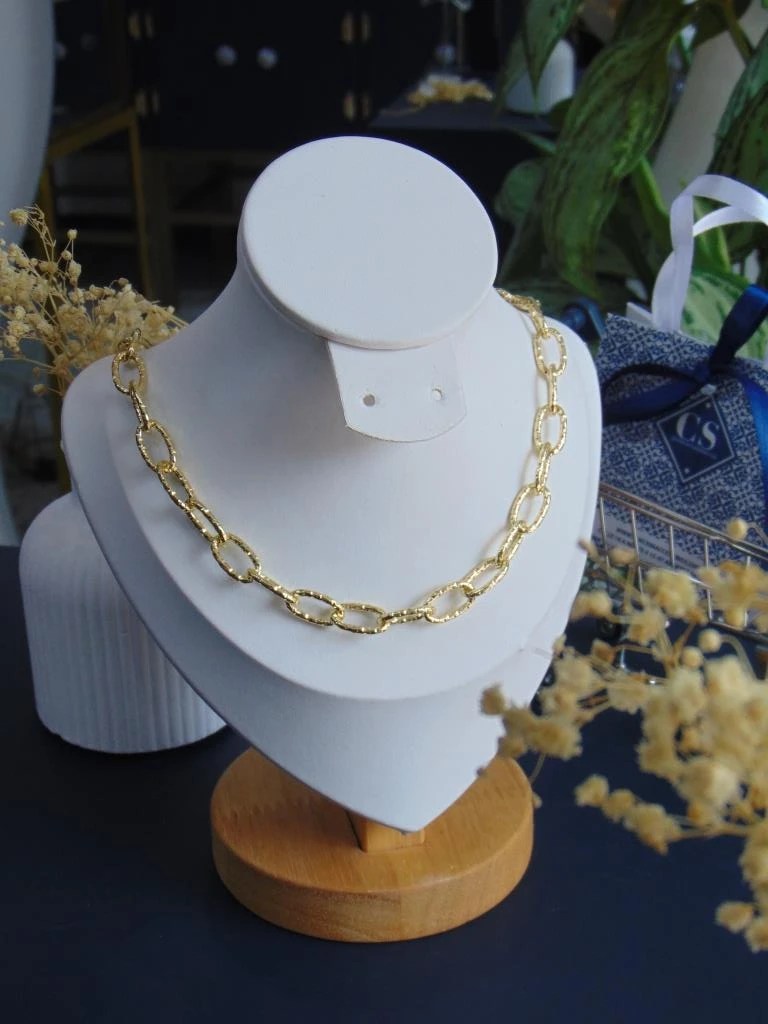 CHOKER RODIO DOR MAXI ESLABON OVALADO TALLADO 1CM |45CM LARGO