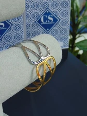 BRAZALETE ACERO 2 TONOS GEOMETRICO